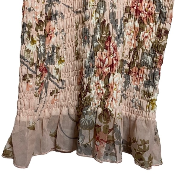 Hello Molly Floral Print Smocked High Neck Bodycon Pink Midi Dress 4 Small - Picture 6 of 15